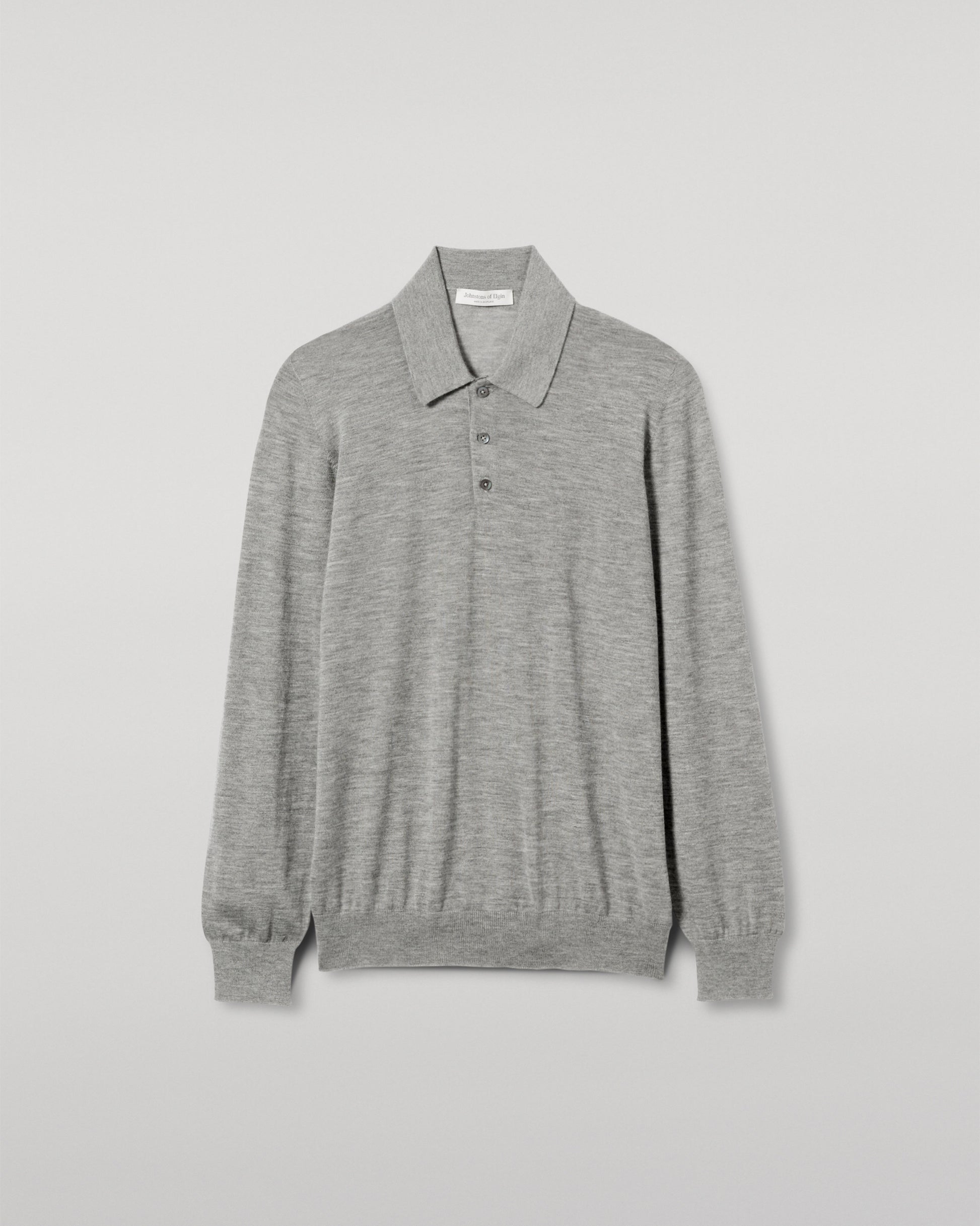 JOHNSTONS OF ELGIN MENS FIN SUPERFINE LONG SLEEVE POLOSHIRT GREY 100% SUPERFINE CASHMERE  KAI05481HA4253
