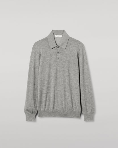 JOHNSTONS OF ELGIN MENS FIN SUPERFINE LONG SLEEVE POLOSHIRT GREY 100% SUPERFINE CASHMERE  KAI05481HA4253