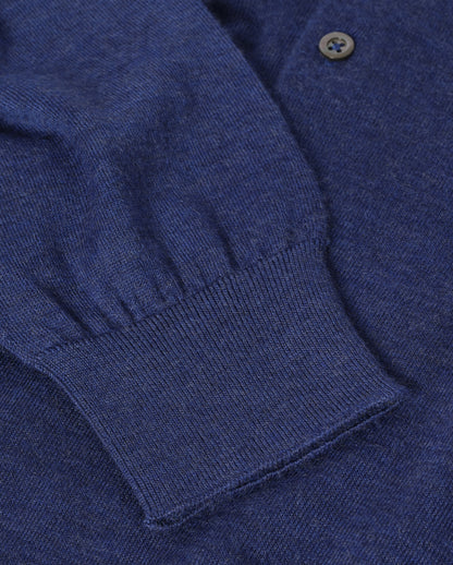 JOHNSTONS OF ELGIN FIN LONG SLEEVE POLO SHIRT SUPERFINE CASHMERE LONG SLEEVE POLO SHIRT - 3 PLY BLUE 100% CASHMERE KAI05481HD4509