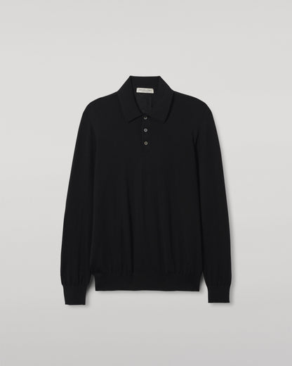 Johnstons of Elgin AW25 Men's Knitwear Black Black Cashmere Polo Shirt KAI05481SA7146