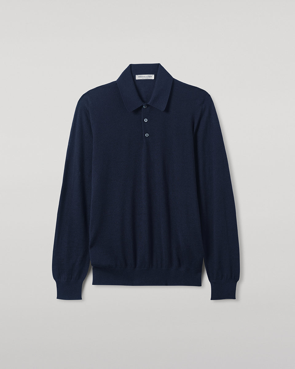 Johnstons of Elgin AW25 Men's Knitwear Dark Navy Navy Cashmere Polo Shirt KAI05481SD7600