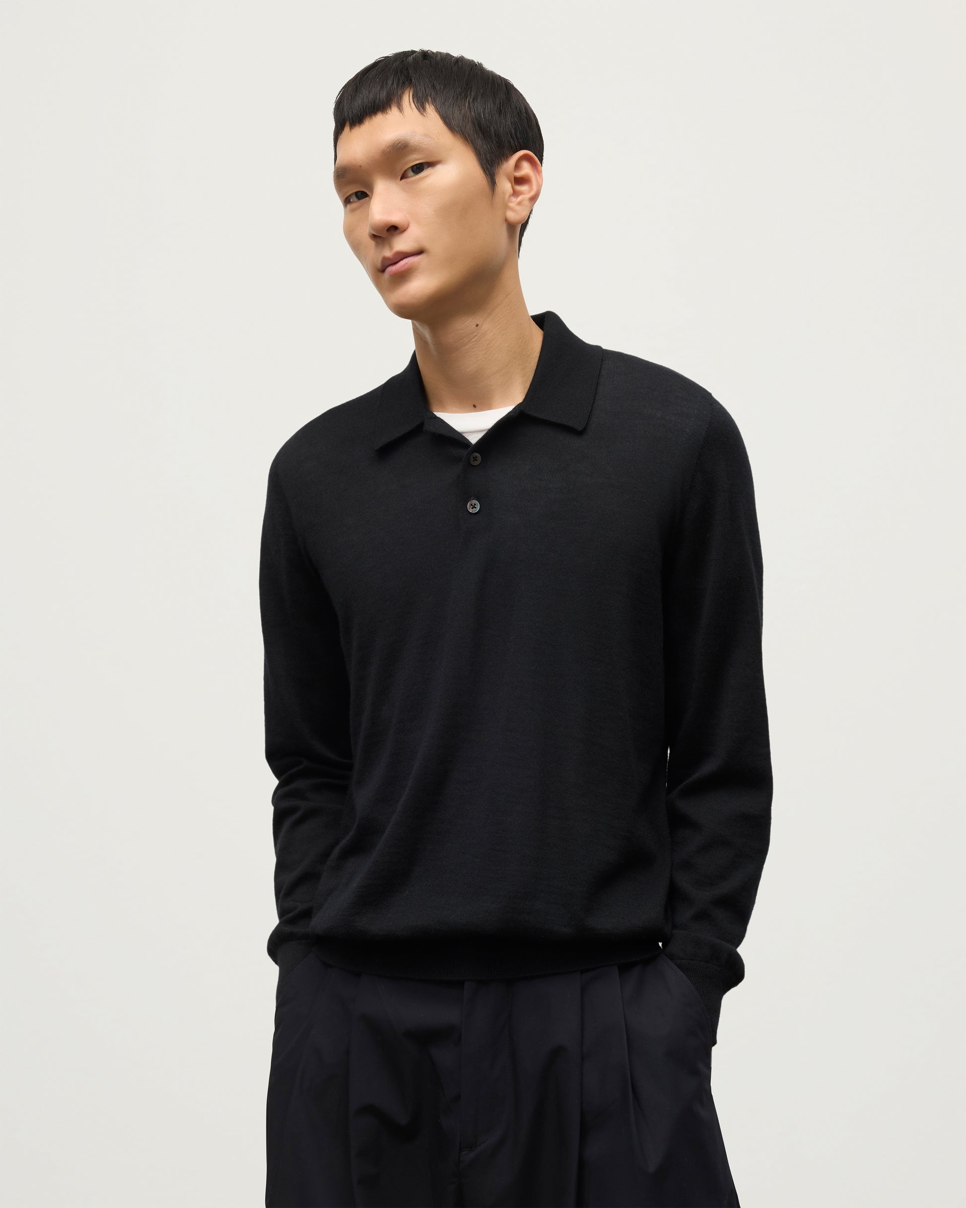 Johnstons of Elgin AW25 Men's Knitwear Black Black Cashmere Polo Shirt KAI05481SA7146