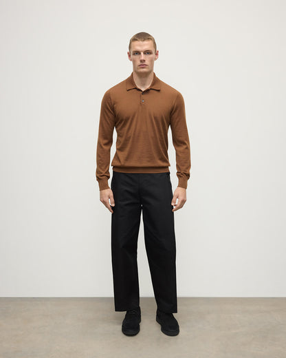 Johnstons of Elgin AW25 Men's Knitwear Dark Camel Camel Cashmere Polo Shirt KAI05481SB7300