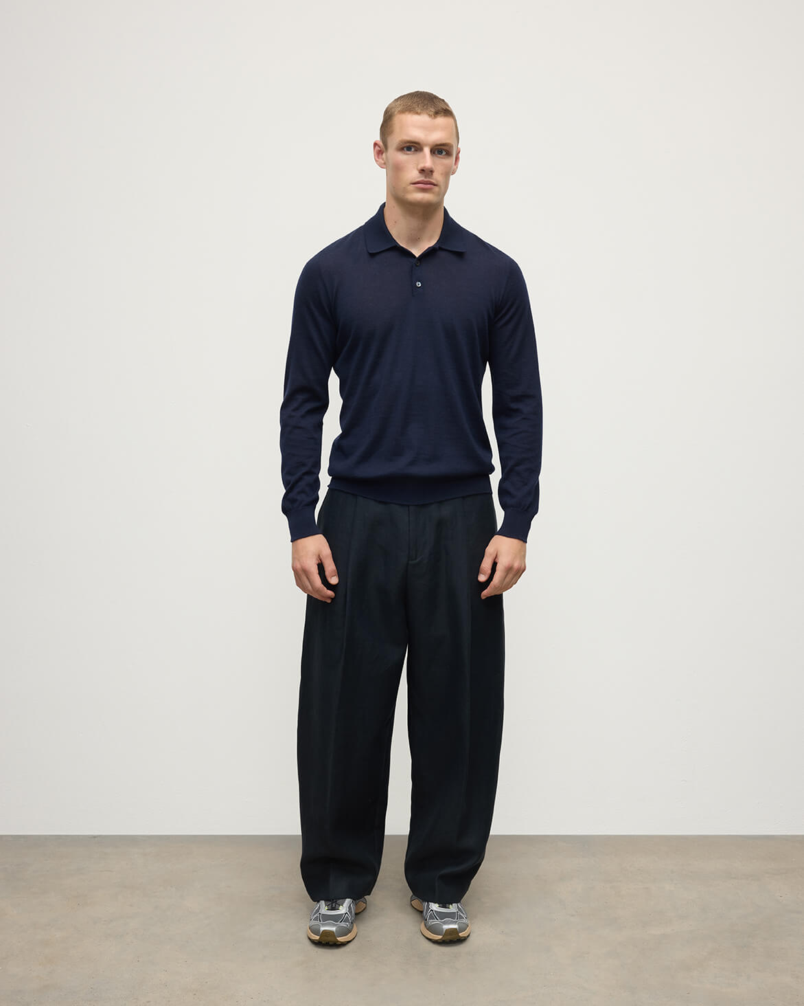 Johnstons of Elgin AW25 Men's Knitwear Dark Navy Navy Cashmere Polo Shirt KAI05481SD7600