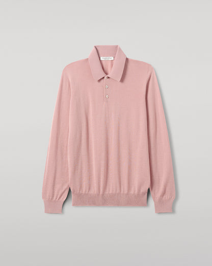 Johnstons of Elgin AW25 Men's Knitwear Nude Pink Cashmere Polo Shirt KAI05481SE5274