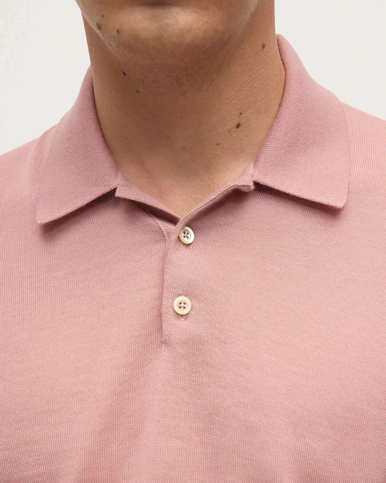 Johnstons of Elgin AW25 Men's Knitwear Nude Pink Cashmere Polo Shirt KAI05481SE5274