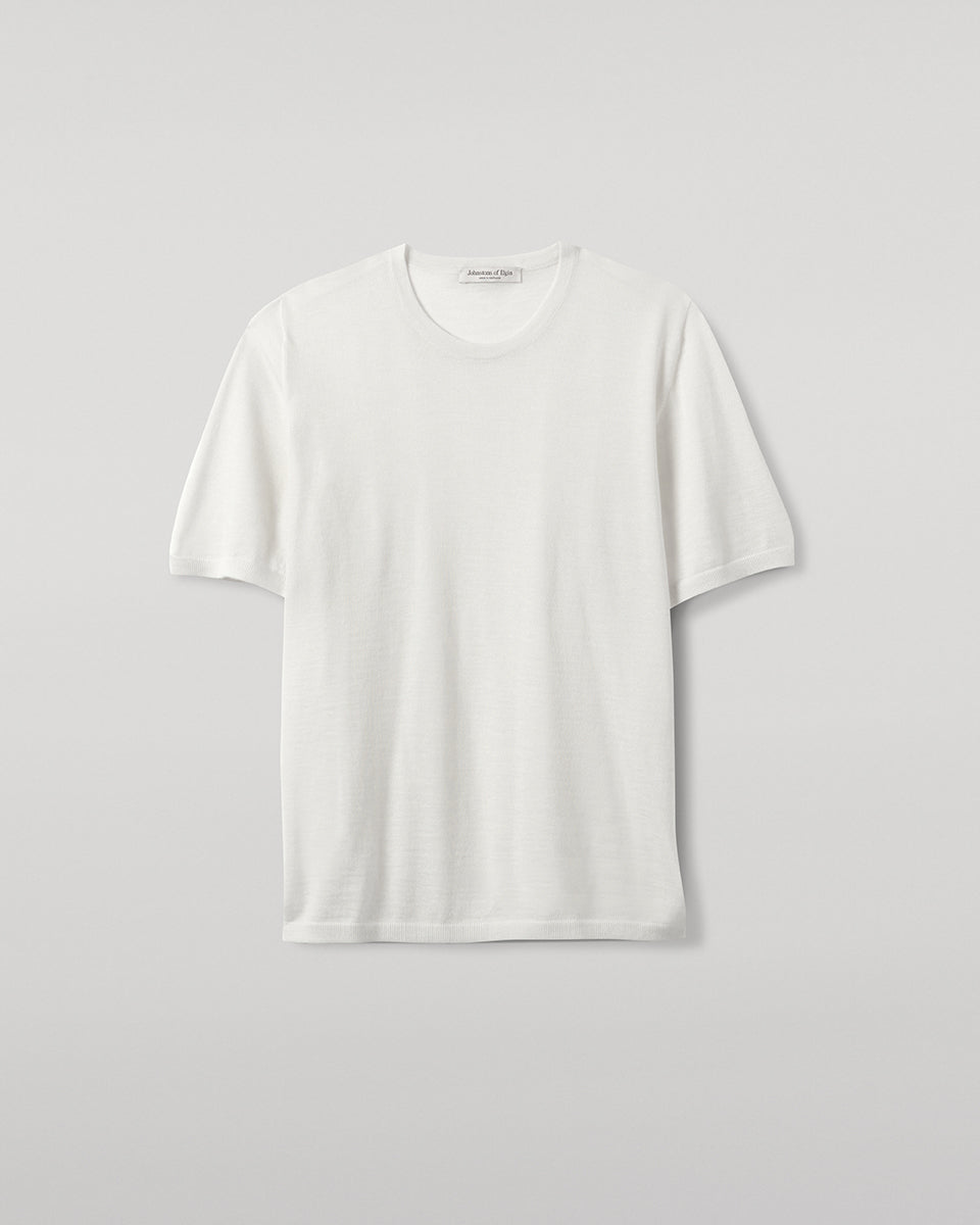Johnstons of Elgin AW25 Men's Knitwear Zinc White Superfine Cashmere White T-Shirt KAI05595HA0327