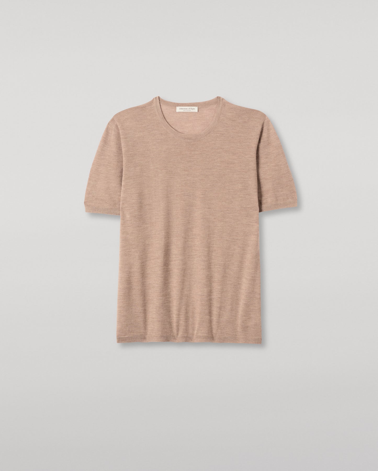 JOHNSTONS OF ELGIN MENS BOYD SUPERFINE T-SHIRT LIGHT BROWN 100% SUPERFINE CASHMERE KAI05595HB0273