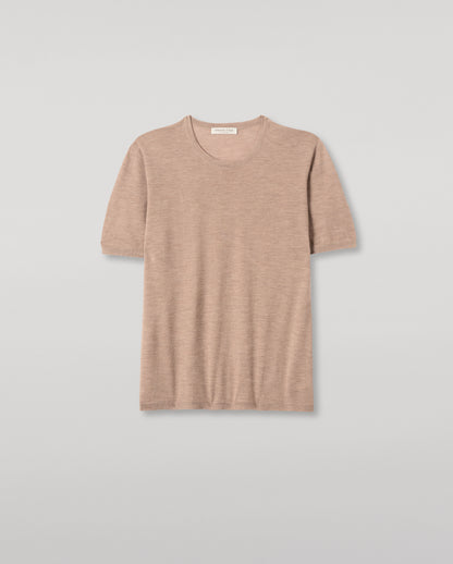 JOHNSTONS OF ELGIN MENS BOYD SUPERFINE T-SHIRT LIGHT BROWN 100% SUPERFINE CASHMERE KAI05595HB0273