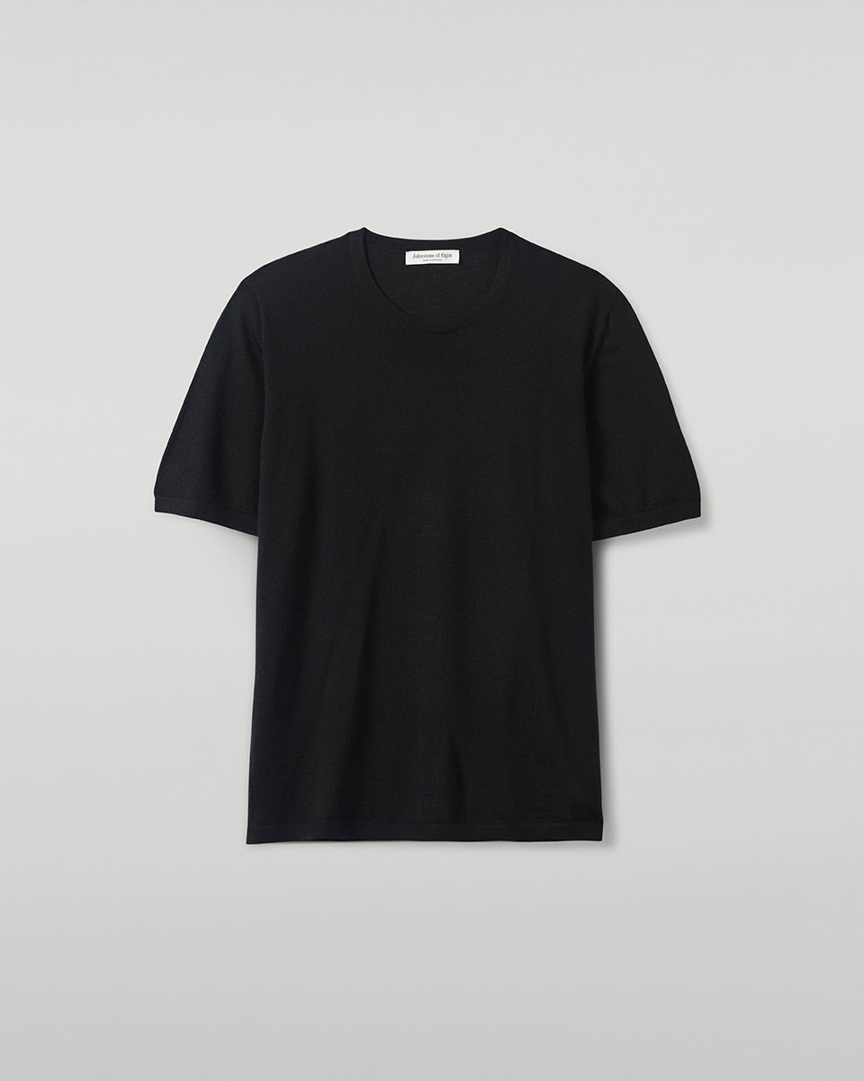 Johnstons of Elgin AW25 Men's Knitwear Black Superfine Cashmere Black T-Shirt KAI05595SA7146