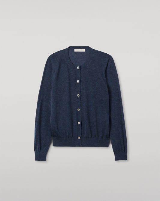 JOHHNSTONS OF ELGIN WOMENS HONOR CREW CARDIGAN NAVY 100% SUPERFINE CASHMERE KAI05708HD7350