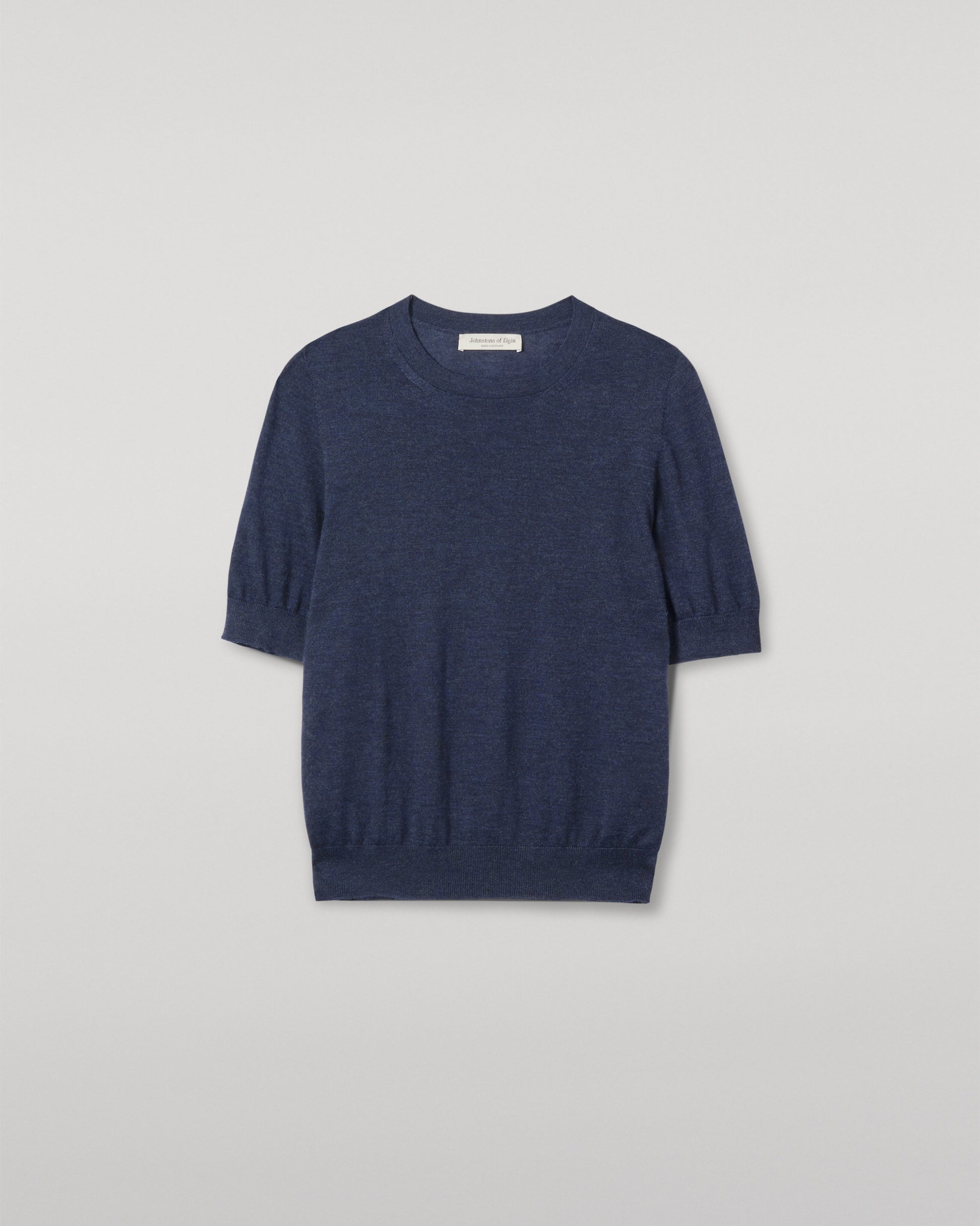 JOHNSTONS OF ELGIN WOMENS HONOR SHORT SLEEVE CREW NAVY 100% SUPERFINE CASHMERE KAI05712HD7350