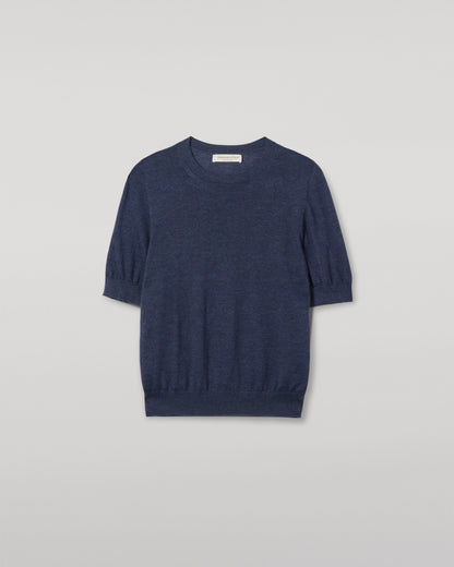 JOHNSTONS OF ELGIN WOMENS HONOR SHORT SLEEVE CREW NAVY 100% SUPERFINE CASHMERE KAI05712HD7350