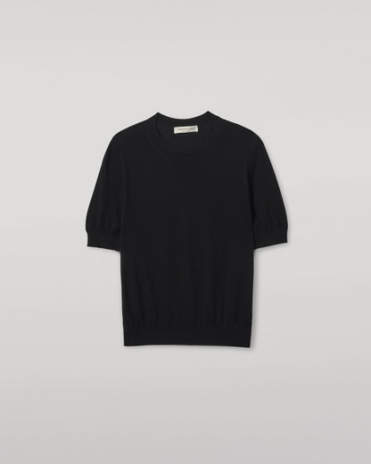 JOHNSTONS OF ELGIN WOMENS HONOR SHORT SLEEVE CREW BLACK 100% SUPERFINE CASHMERE KAI05712SA7146