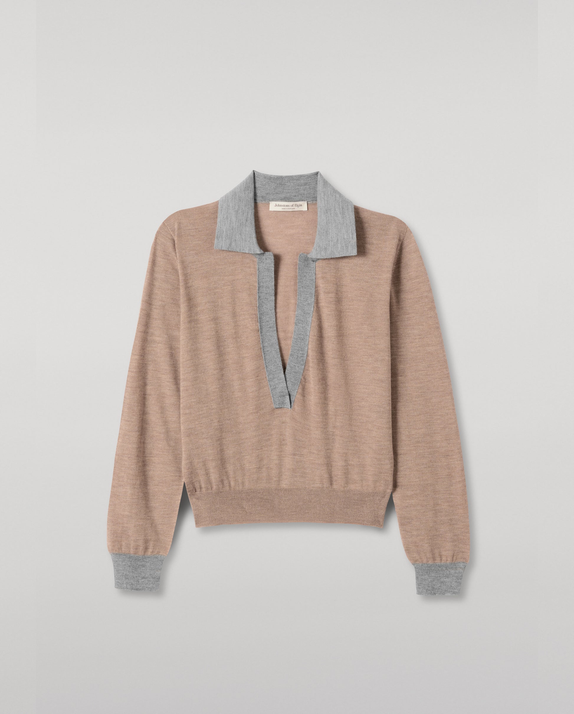 JOHNSTONS OF ELGIN WOMENS DEE SHIRT BROWN & GREY 100% SUPERFINE CASHMERE KAI05713Q25964