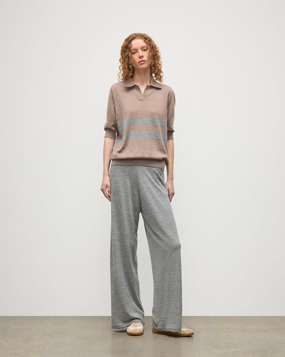JOHNSTONS OF ELGIN WOMENS COIRA SHORT SLEEVE SHIRT BROWN & GREY 100% SUPERFINE CASHMERE KAI05714Q25956