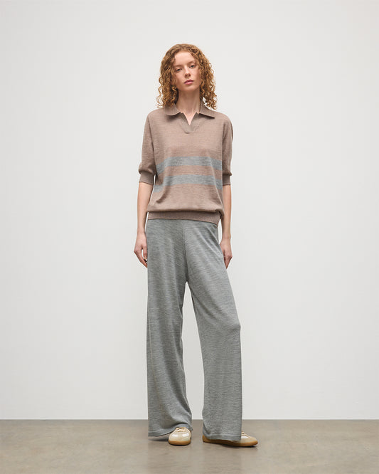JOHNSTONS OF ELGIN WOMENS COIRA SHORT SLEEVE SHIRT BROWN & GREY 100% SUPERFINE CASHMERE KAI05714Q25956