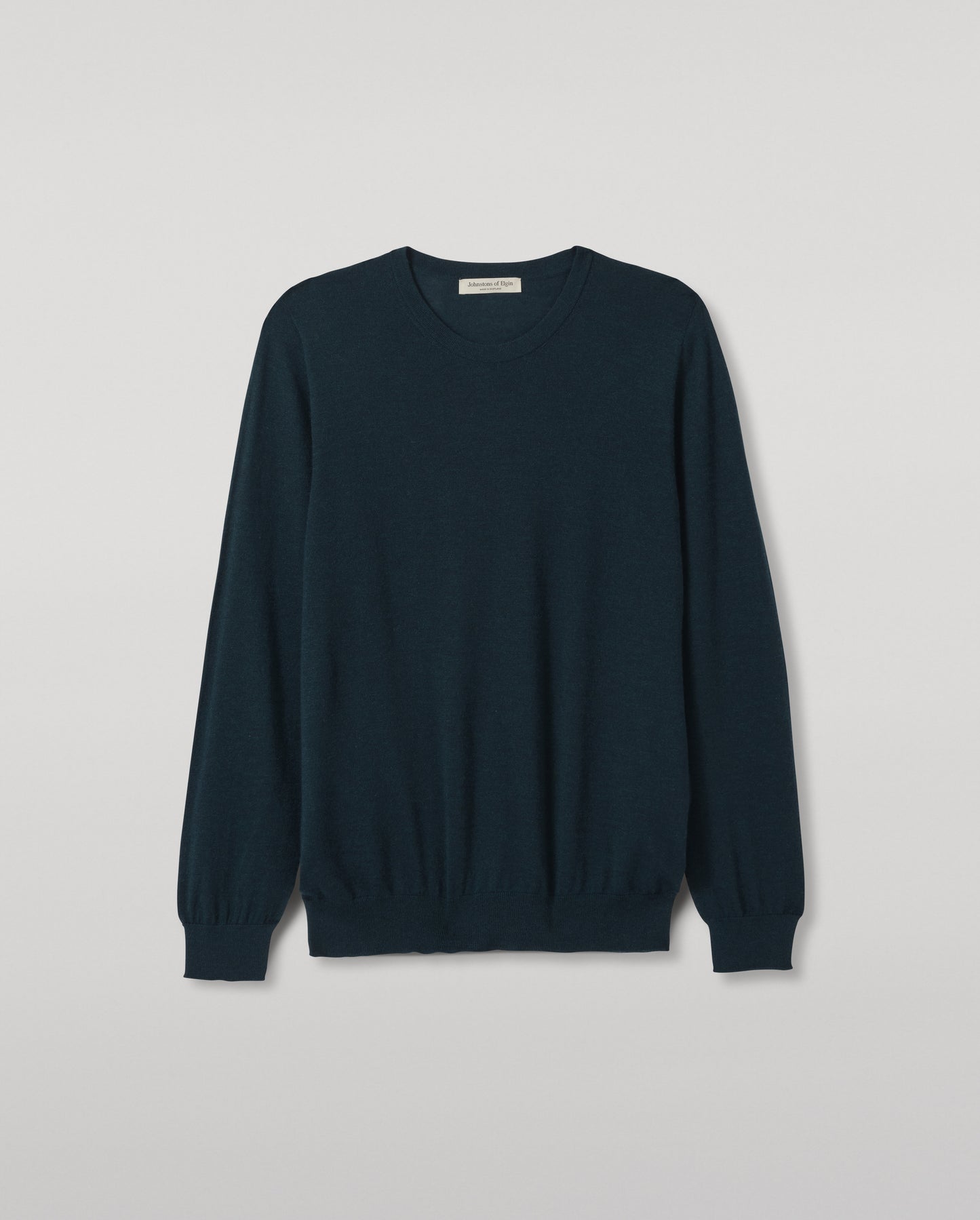 JOHNSTONS OF ELGIN FIN CREW SUPERFINE CASHMERE CREW NECK SWEATER - 3 PLY BOTTLE GREEN 100% CASHMERE KAI05717SC7344