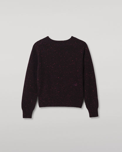 JOHNSTONS OF ELGIN CAIRN CREW SWEATER DONEGAL CASHMERE ROUND NECK SWEATER DARK PURPLE 100% CASHMERE KAI05719HD7360