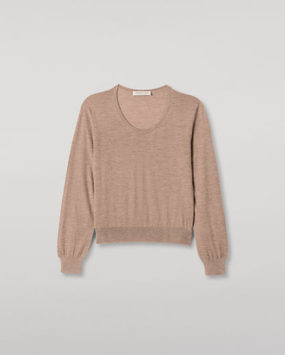 JOHNSTONS OF ELGIN WOMENS ELLA SCOOP SWEATER LIGHT BROWN 100% SUPERFINE CASHMERE KAI05723HB0273