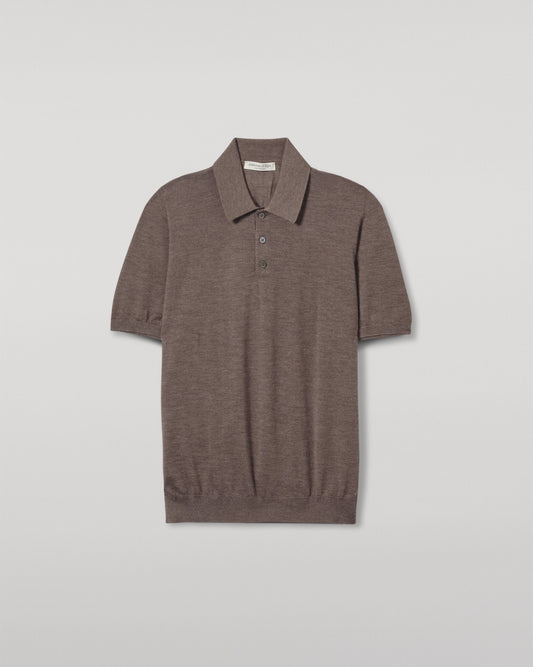 JOHNSTONS OF ELGIN MENS FIN SHORT SLEEVE SUPERFINE POLOSHIRT LIGHT BROWN KAI05741HB7092