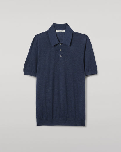 JOHNSTONS OF ELGIN MENS FIN SHORT SLEEVE SUPERFINE POLOSHIRT NAVY 100% SUPERFINE CASHMERE KAI05741HD7350