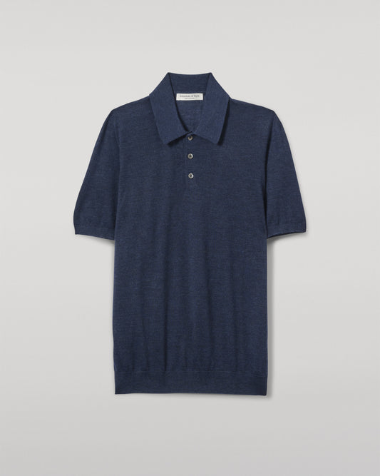 JOHNSTONS OF ELGIN MENS FIN SHORT SLEEVE SUPERFINE POLOSHIRT NAVY 100% SUPERFINE CASHMERE KAI05741HD7350