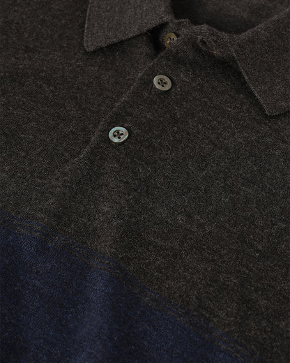 JOHNSTONS OF ELGIN MENS MACK SHORT SLEEVE SUPERFINE POLOSHIRT GREY & NAVY 100% SUPERFINE CASHMERE KAI05745Q25927