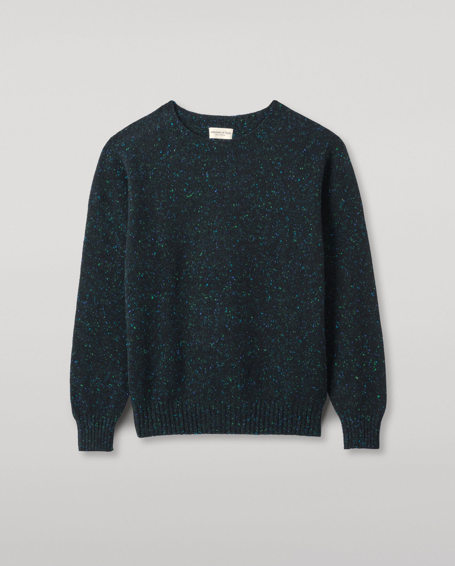 JOHNSTONS OF ELGIN MENS TIREE CREW SWEATER GREEN 100% DONEGAL CASHMERE KAI05755HC7149