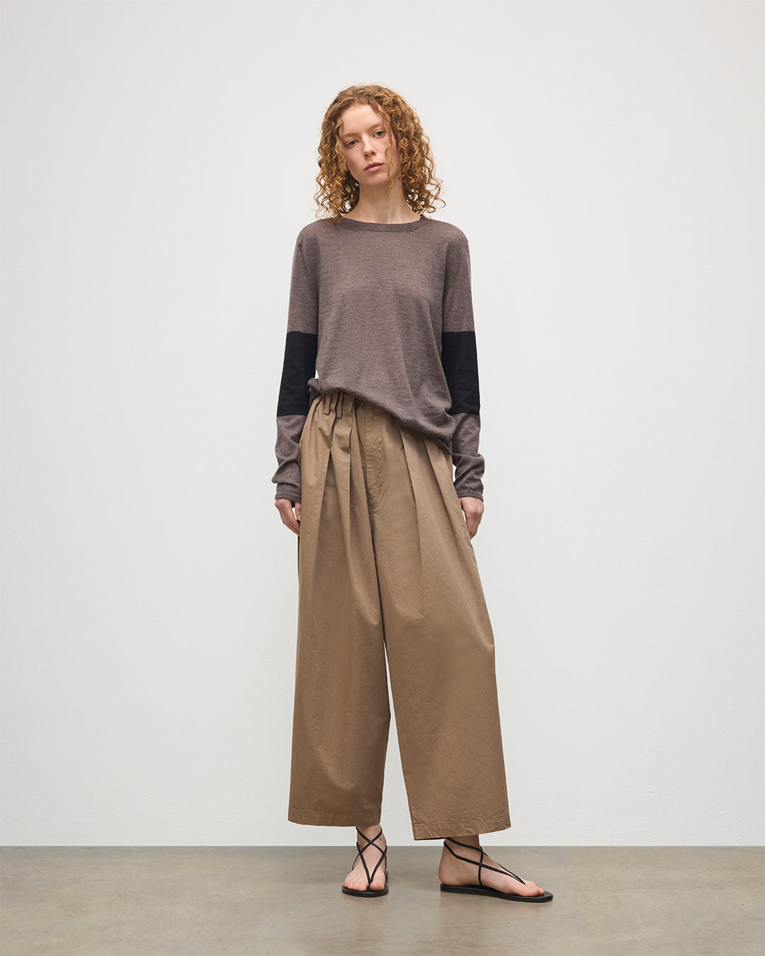 JOHNSTONS OF ELGIN WOMENS EUNA T-SHIRT LIGHT BROWN & BLACK 100% SUPERFINE CASHMERE KAI05761Q25959