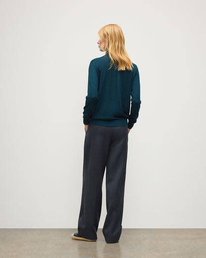 JOHNSTONS OF ELGIN BEATRICE FUNNEL SWEATER SUPERFINE CASHMERE FUNNEL NECK SWEATER WITH LINKS STITCH DETAIL - 3 PLY BOTTLE GREEN 100% CASHMERE KAI05951SC7344