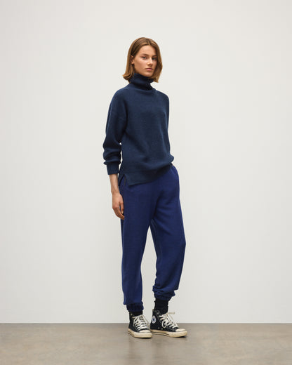 JOHNSTONS OF ELGIN MAGGIE ROLL NECK SWEATER CASHMERE REVERSE STITCH ROLL NECK SWEATER - 8 PLY NAVY 100% CASHMERE KAI05983HD7350