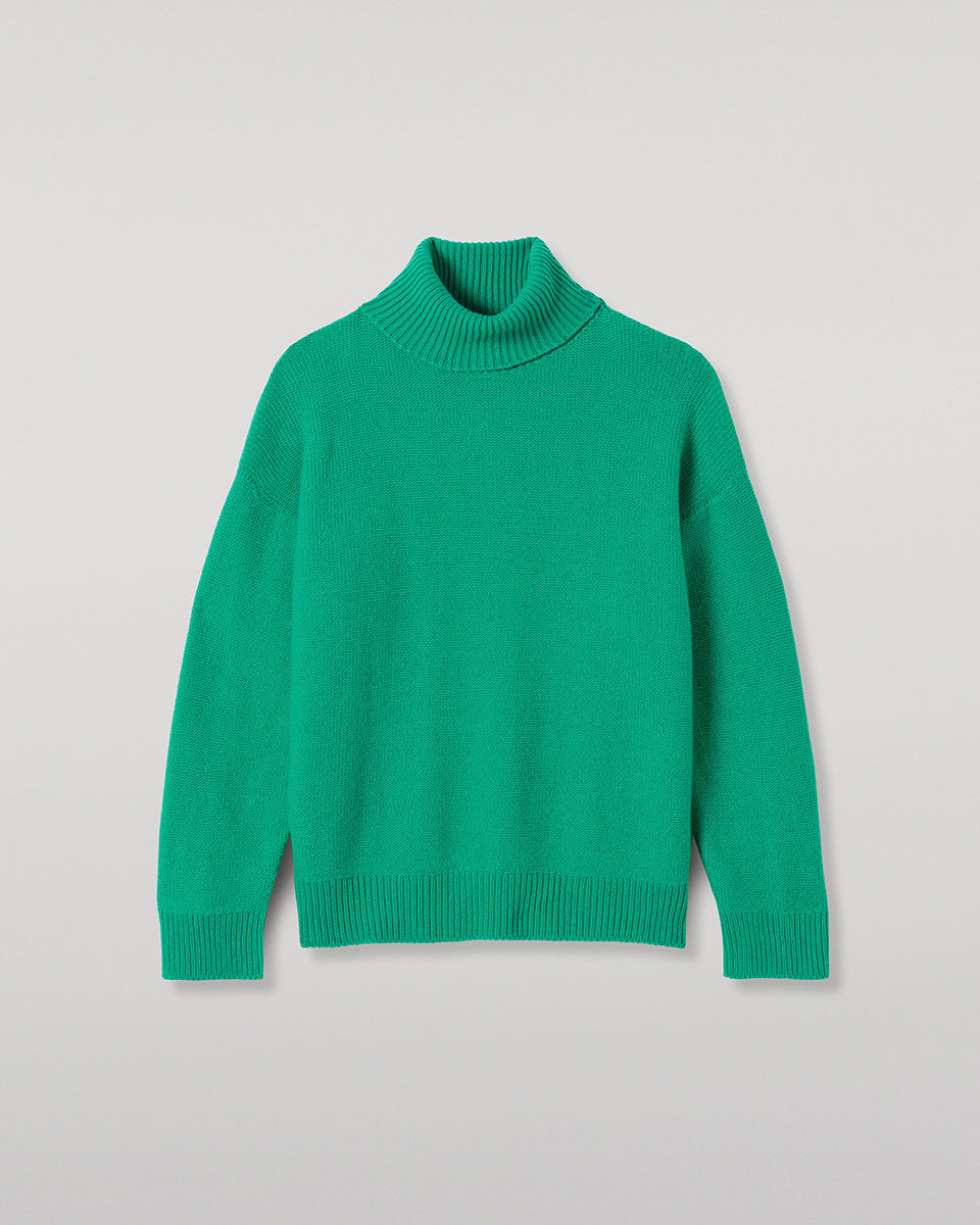 JOHNSTONS OF ELGIN MAGGIE ROLL NECK SWEATER CASHMERE REVERSE STITCH ROLL NECK SWEATER - 8 PLY GREEN 100% CASHMERE KAI05983SC4760