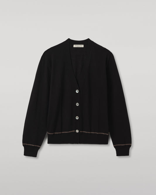 JOHNSTONS OF ELGIN EFFIE VEE CARDIGAN SUPERFINE CASHMERE VEE NECK CARDIGAN WITH TIPPING - 3 PLY BLACK 100% CASHMERE KAI06032Q26334