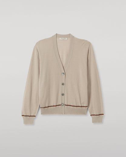 JOHNSTONS OF ELGIN EFFIE VEE CARDIGAN SUPERFINE CASHMERE VEE NECK CARDIGAN WITH TIPPING - 3 PLY CREAM 100% CASHMERE KAI06032Q26335
