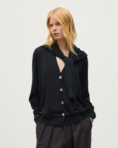 JOHNSTONS OF ELGIN EFFIE VEE CARDIGAN SUPERFINE CASHMERE VEE NECK CARDIGAN WITH TIPPING - 3 PLY BLACK 100% CASHMERE KAI06032Q26334