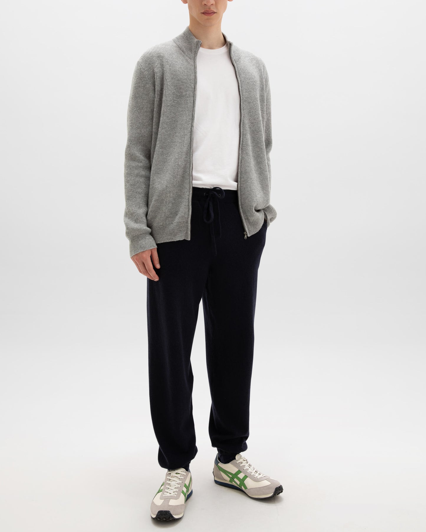 Johnstons of Elgin AW24 Unisex Knitwear Light Grey Unisex Ribbed Cashmere Cardigan KAP05157HA0308