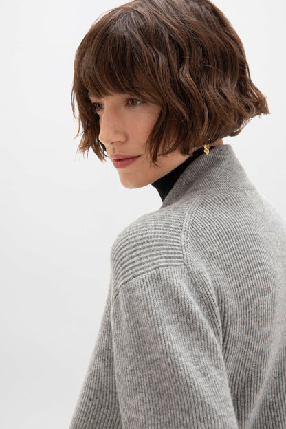 Johnstons of Elgin AW24 Unisex Knitwear Light Grey Unisex Ribbed Cashmere Cardigan KAP05157HA0308