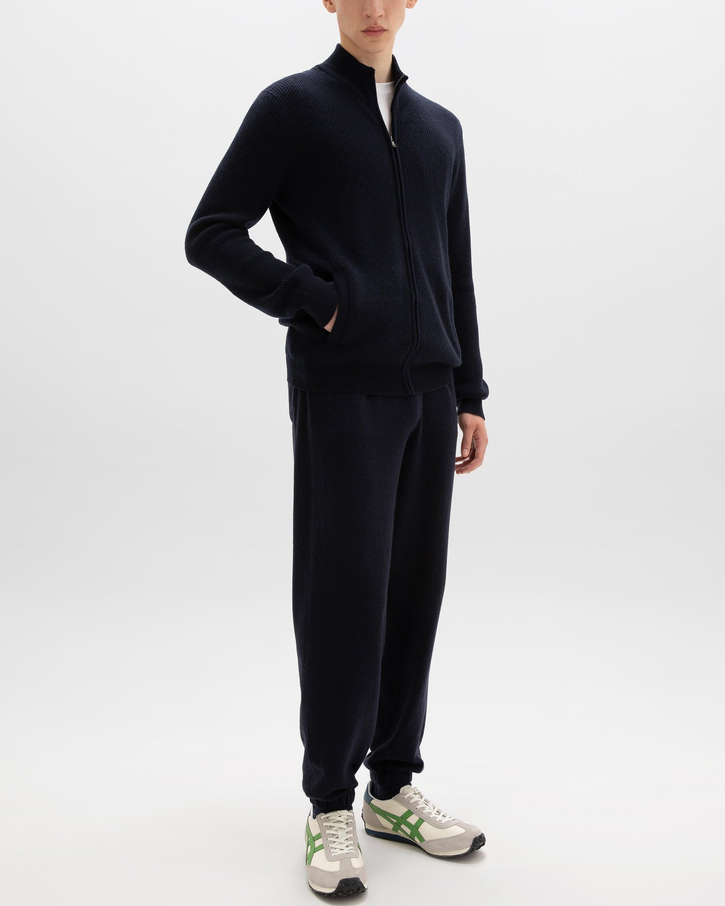 Johnstons of Elgin SS24 Unisex Knitwear Dark Navy Unisex Ribbed Cashmere Cardigan KAP05157SD7286