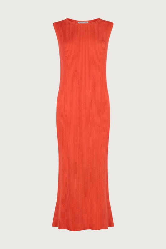 Johnstons of Elgin SS24 Women's Knitwear Coral Sleeveless Ribbed Cashmere Dress KAP05204SG4262