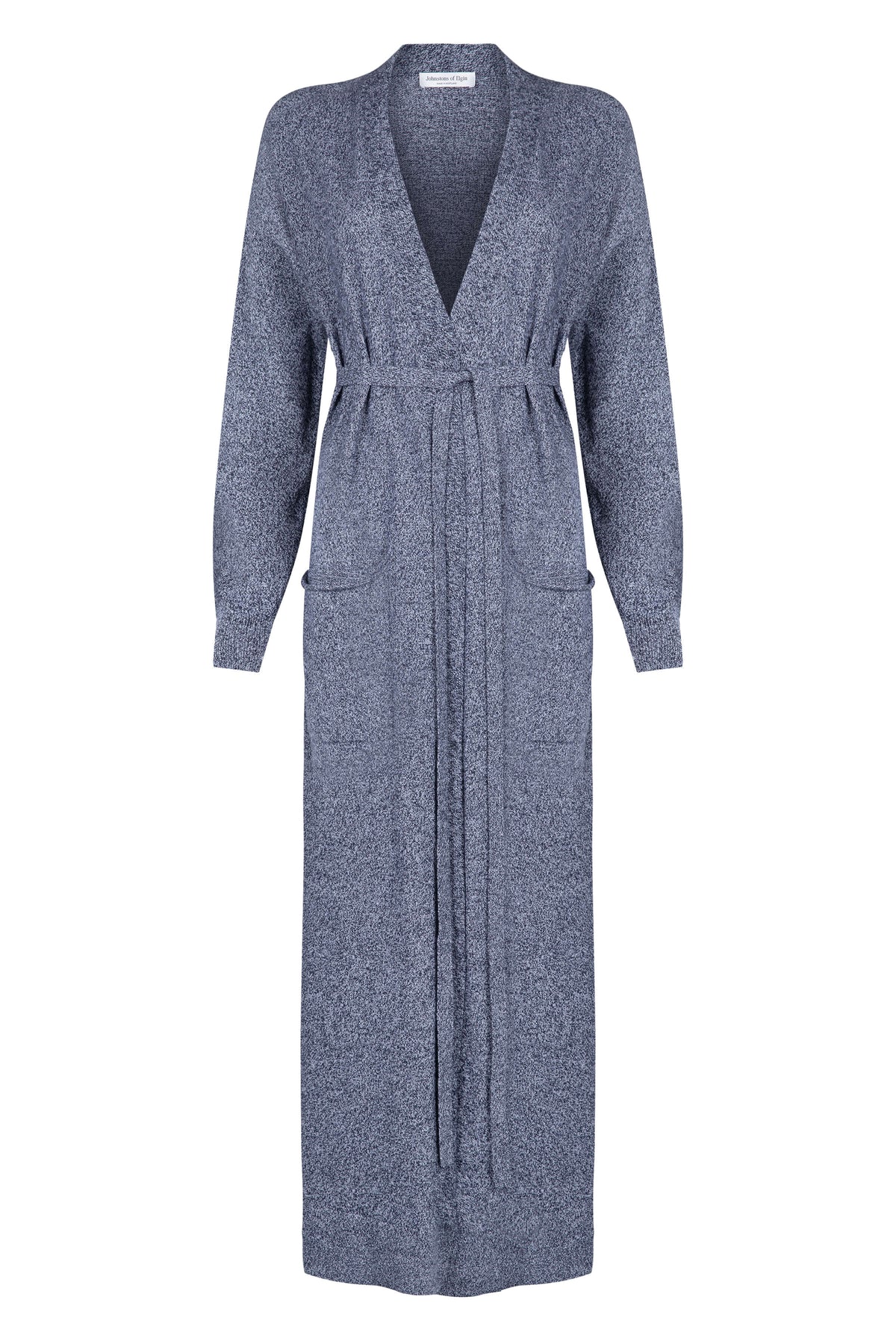 Belted Long Navy Marl Cashmere Cardigan