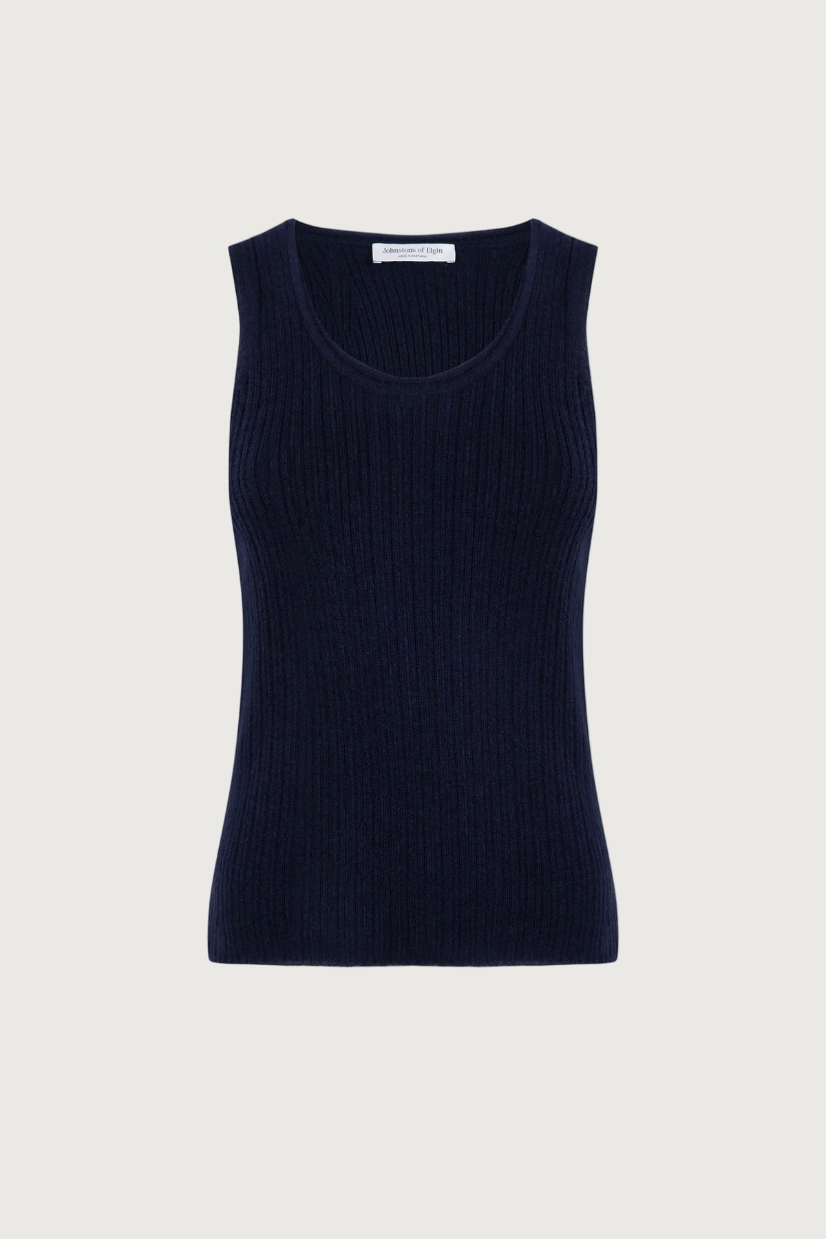 Johnstons of Elgin SS24 Women's Knitwear Dark Navy Ladder Rib Cashmere Tank KAP05245SD7286