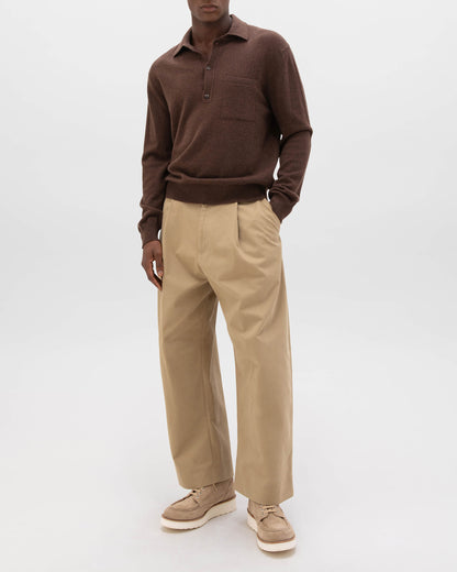 Johnstons of Elgin AW24 Men's Cashmere Long Sleeve Poloshirt in Olive KAP05268Q24538
