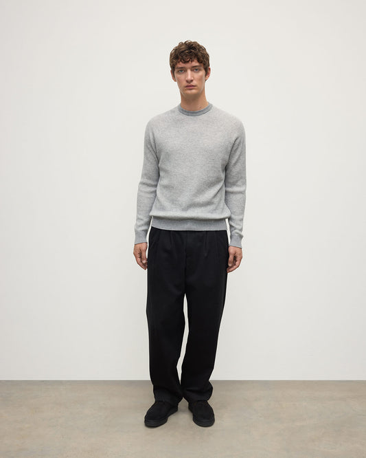 Johnstons of Elgin AW25 Men's Knitwear Light Grey & Zinc White Waffle Stitch Grey Cashmere Jumper KAP05441Q25349