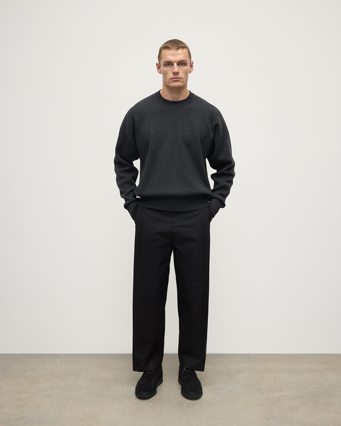 Johnstons of Elgin AW25 Men's Knitwear Charcoal Relaxed Milano Stitch Camel Jumper KAP05486HA7165