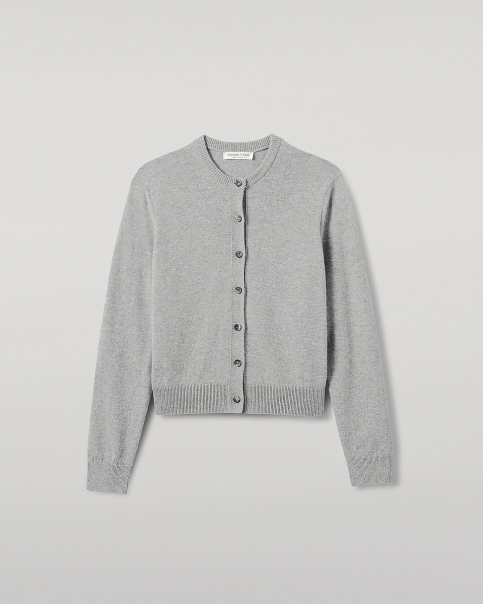 Johnstons of Elgin AW25 Women's Knitwear Light Grey Classic Cashmere Grey Cardigan Close Up KAP05573HA0308