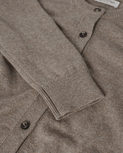 Johnstons of Elgin AW25 Women's Knitwear Ash Classic Cashmere Brown Cardigan Close Up KAP05573HB4334