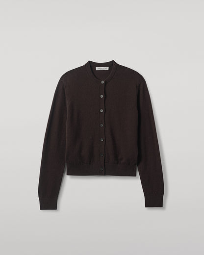 Johnstons of Elgin AW25 Women's Knitwear Molasses Classic Cashmere Brown Cardigan Close Up KAP05573SB7290