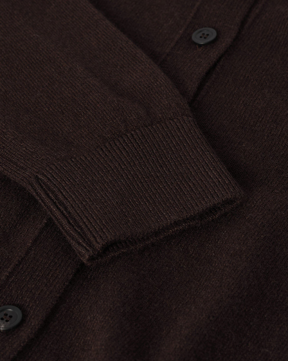 Johnstons of Elgin AW25 Women's Knitwear Molasses Classic Cashmere Brown Cardigan Close Up KAP05573SB7290