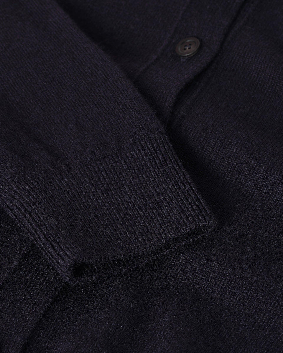 Johnstons of Elgin AW25 Women's Knitwear Dark Navy Classic Cashmere Navy Cardigan Close Up KAP05573SD7666
